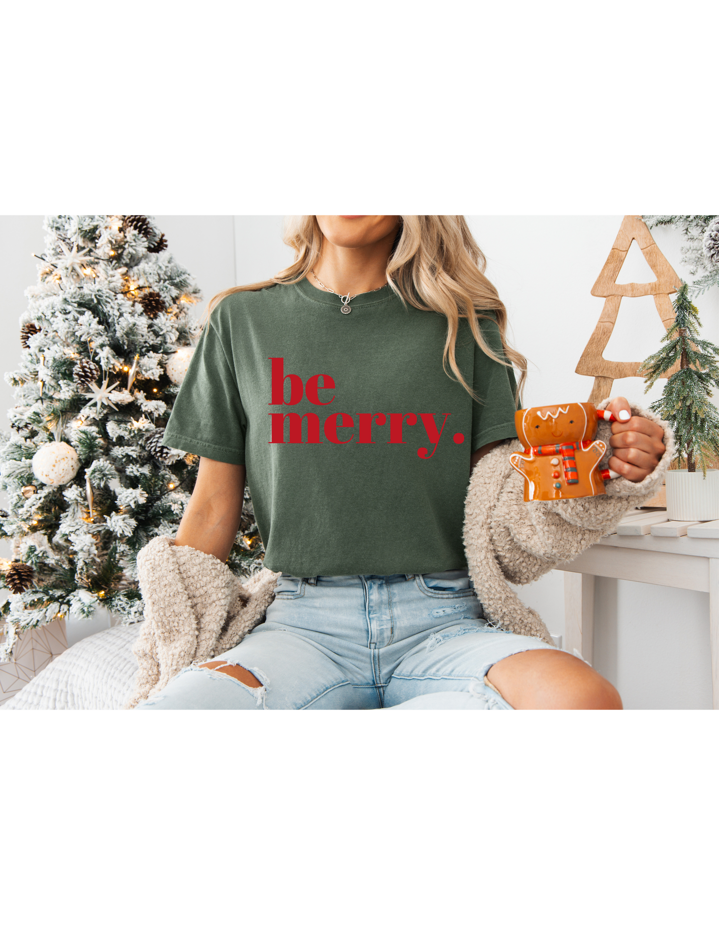 Christmas 'Be Merry' Unisex Garment-Dyed T-shirt, Holiday Tee, Festive Shirt, Xmas Apparel, Gift for Men and Women