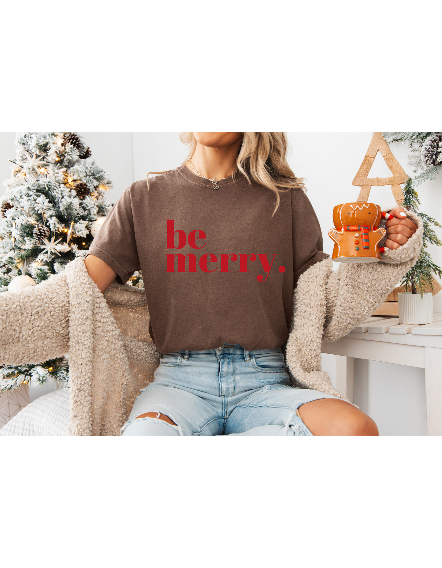 Christmas 'Be Merry' Unisex Garment-Dyed T-shirt, Holiday Tee, Festive Shirt, Xmas Apparel, Gift for Men and Women