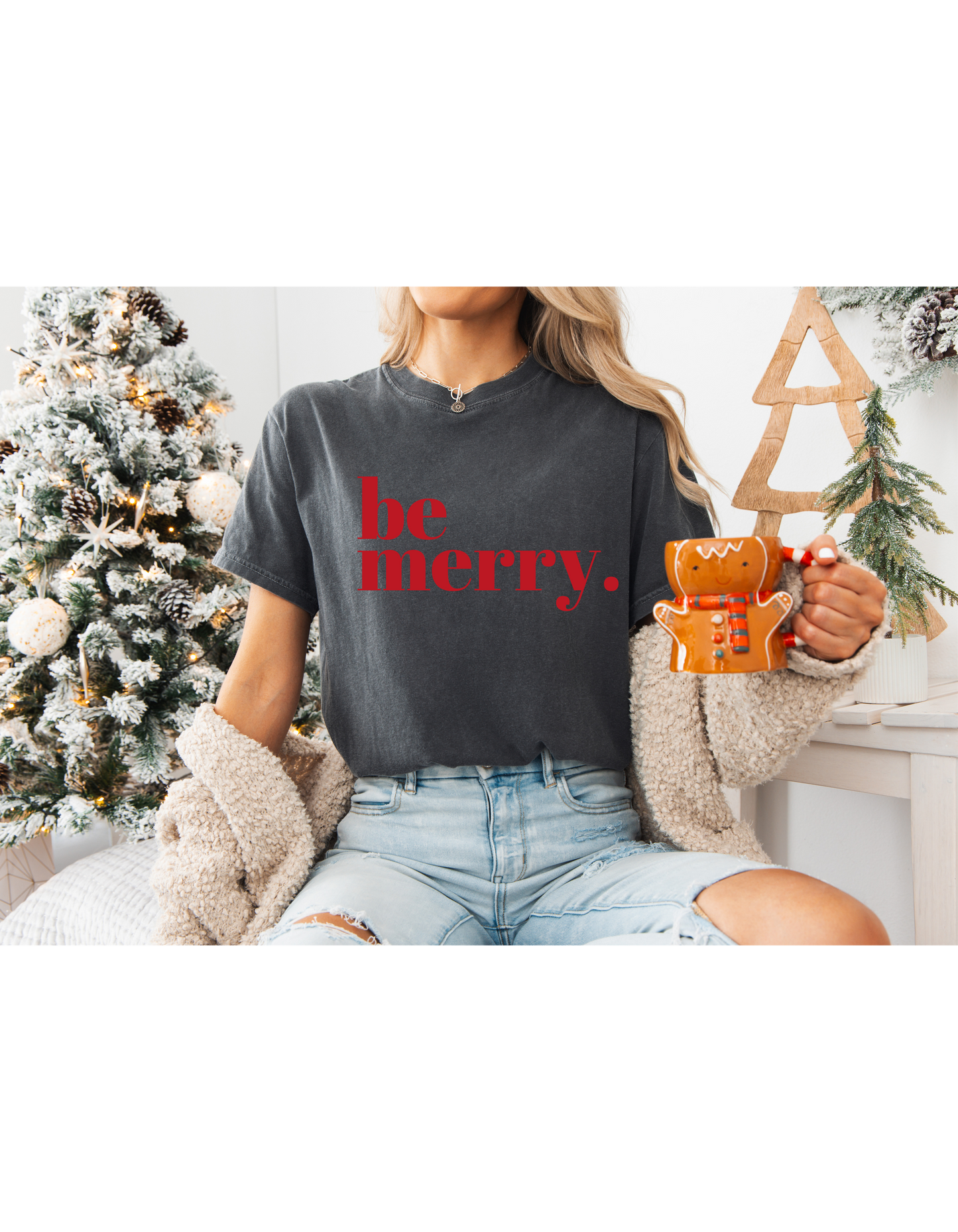 Christmas 'Be Merry' Unisex Garment-Dyed T-shirt, Holiday Tee, Festive Shirt, Xmas Apparel, Gift for Men and Women